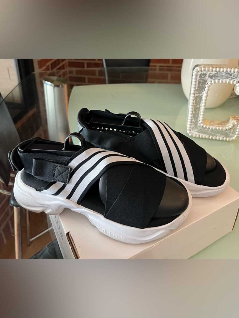 adidas Magmur Black and White Sport Slide with Three Stripes - Picture 4 of 8